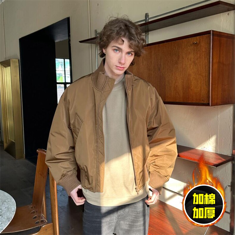 棉衣5W件现货冬季美拉德立领飞行夹克廓形高街棒球服加棉加厚外套，男装夹克，电商A486