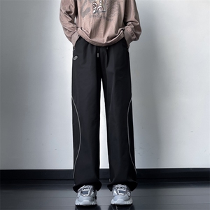 美式复古撞色拼接运动裤春秋季ins潮牌宽松阔腿休闲裤 K7409-P38图片