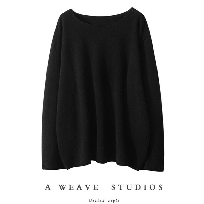 秋冬新款舒适时尚百搭女士羊绒衫宽松显瘦黑色长袖毛衣，女装羊绒衫，泰盈纯羊绒