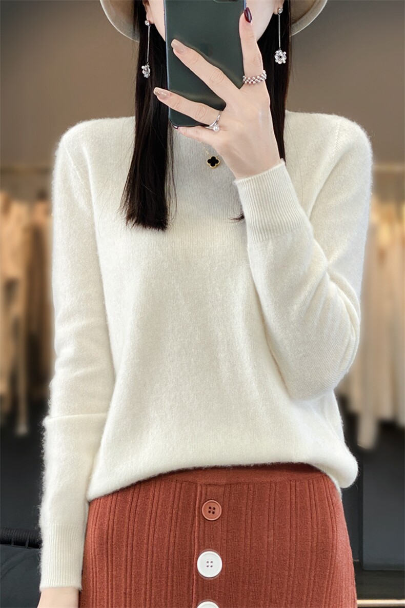 长袖圆领纯色2024年秋季套头简约通勤羊毛衫,女装羊毛衫,羿纯羊绒