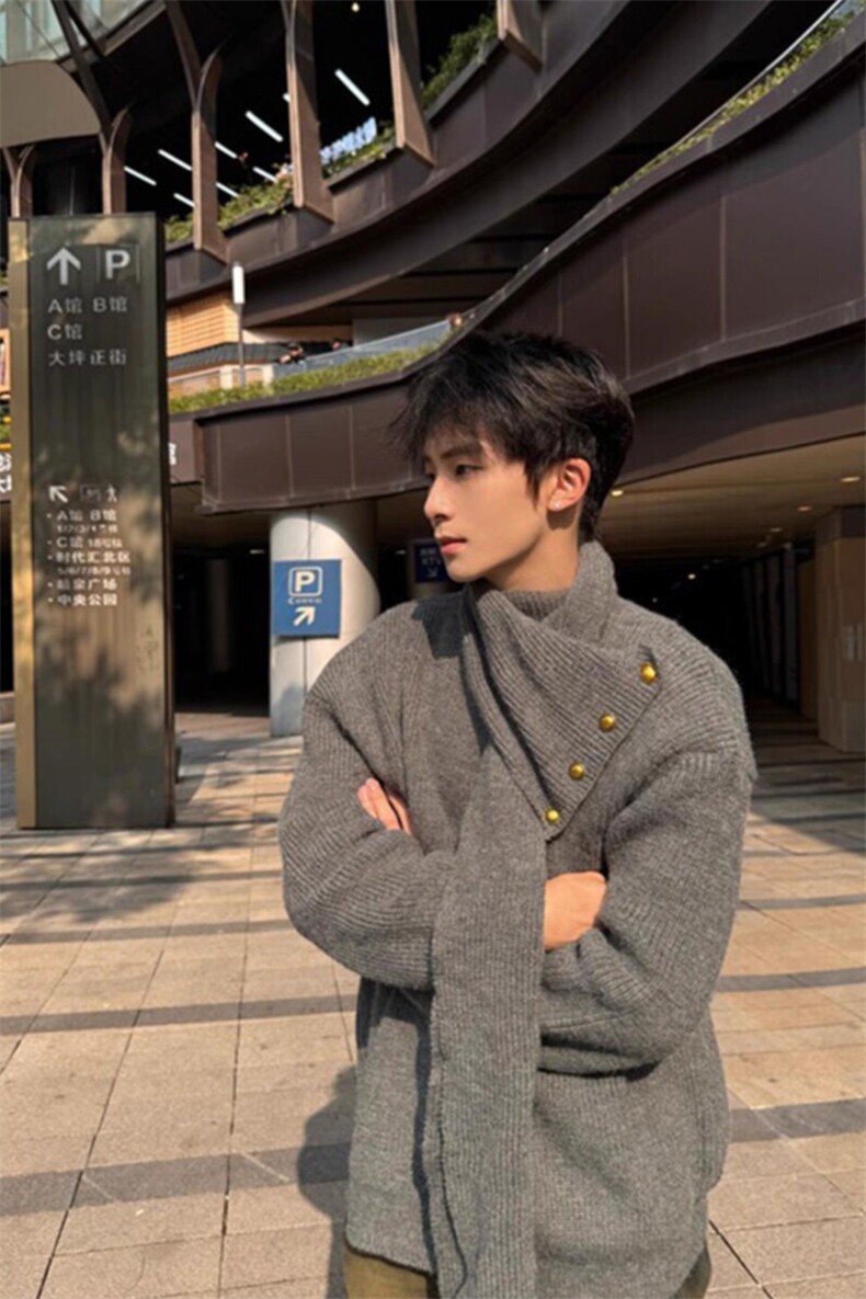 【有货】半高领毛衣针织衫可拆卸围巾外套MY385特P72,男装针织衫/毛衣,星座908-1