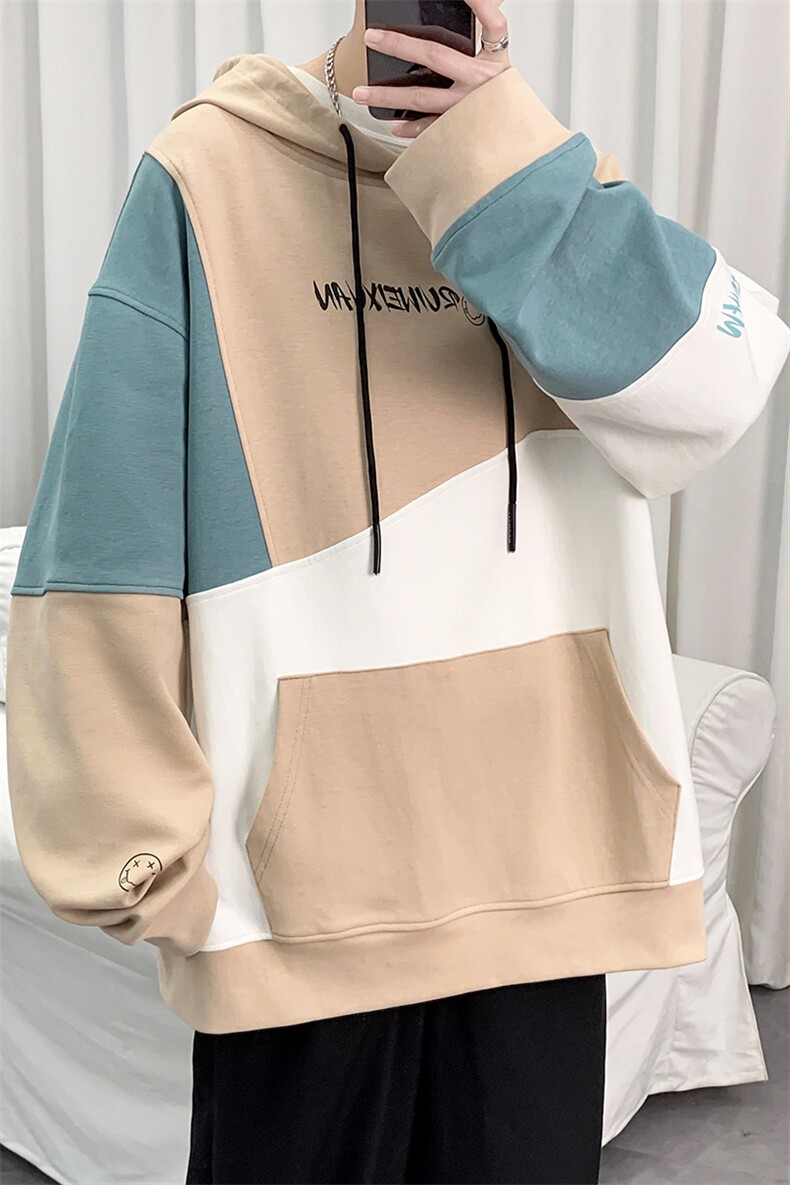 7XL-M货足港风长袖卫衣男2023春新款休闲拼色上衣加肥加大码控88,男装卫衣,钱塘717(原712)