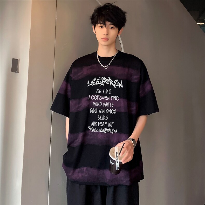条纹百搭男女夏季宽松美式复古半袖情侣短袖上衣潮牌T258-P28,男装T恤,电商C307