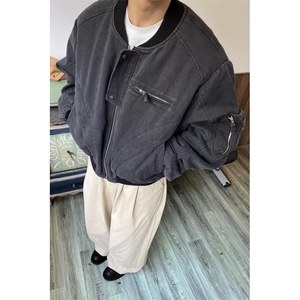 春秋季美式复古帆布工装飞行员夹克男短款cleanfit外套潮牌棒球服图片