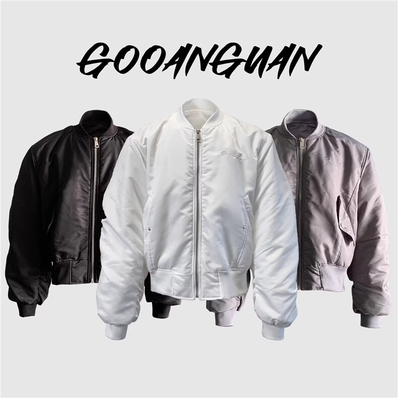 棒球领棉服外套加厚保暖廓形短款弯刀袖飞行员夹克LF1018P95,男装夹克,电商D256-2(原A064-2)