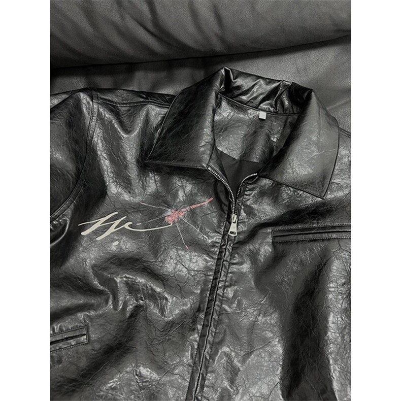 PU9151-P75美式复古蜻蜓女人像pu皮衣夹克,男装皮衣,电商B323A