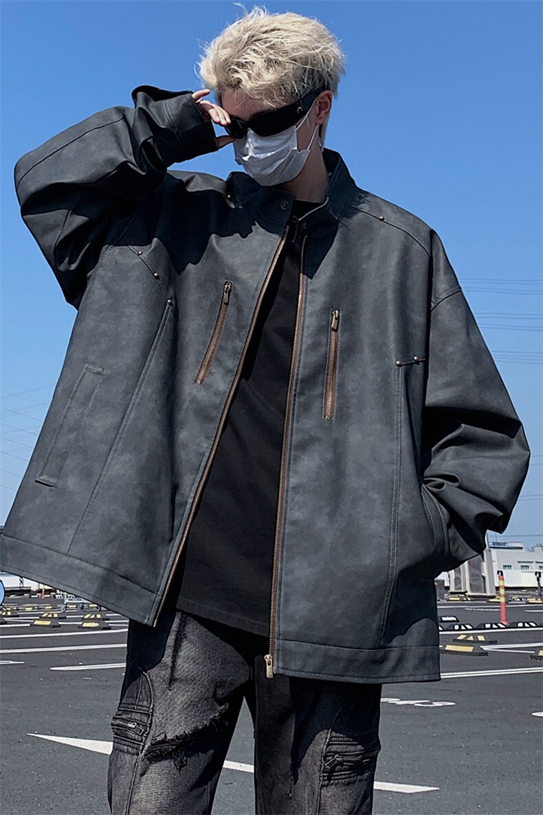 港风高街痞帅男装外套美式短款潮牌工装皮衣夹克DSA157B-J193-P95,男装夹克,电商A157B