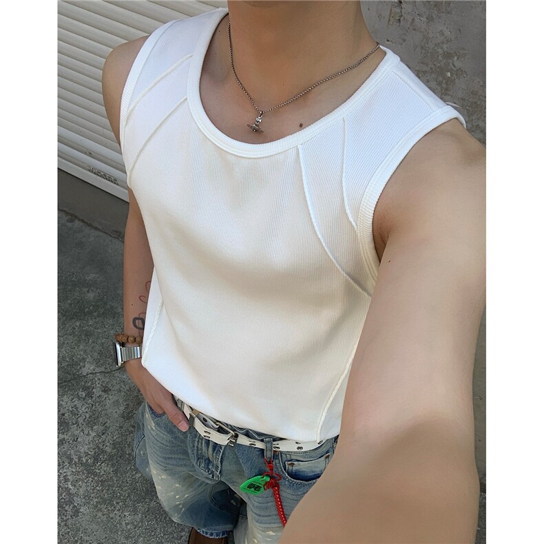 港风男装美式健身夏季背心坎肩纯色情侣无袖T恤汗衫 D429 特P20图片