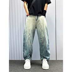1506-1/KT12561/P51美式休闲痞帅复古做旧脏洗泼墨牛仔裤男直筒，男装牛仔裤，星座1506-1
