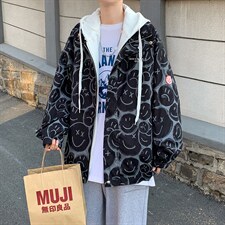 韩版春休闲百搭新款宽松上衣ins港风笑脸满印外套夹克W1313-P65，男装夹克，星座512-4