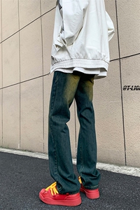 美式ins高街hiphop微喇复古蓝牛仔裤货号K2322P65控78图片