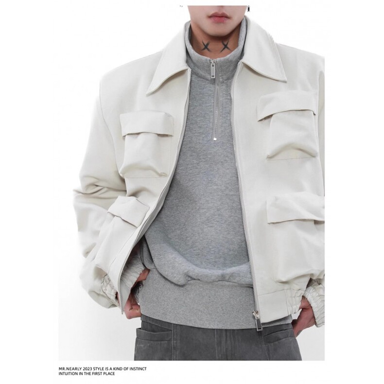 GC0778-P62网图春秋短款痞帅皮衣外套男潮高街pu夹克垫肩机车上衣，男装皮衣，电商C233