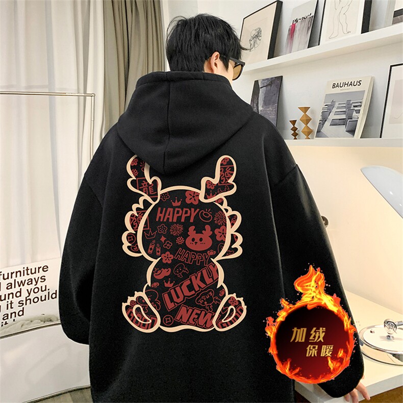 龙年卫衣冬季美式加绒加厚连帽卫衣外套DL1792常规特P35加绒特40,男装卫衣,电商A486