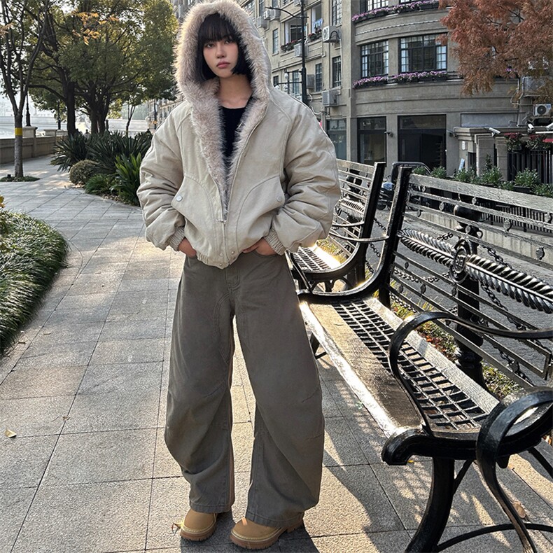 现货高品质美式高街冬季重磅硬挺短款座山雕毛领棉衣男女加厚外套,男装棉衣,电商A486-1