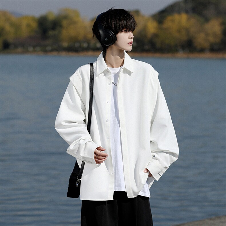 8XL-M春夏假两件衬衫长袖大码痞帅高级感衬衣垂感外套CS9005/P60,男装衬衫,电商B238