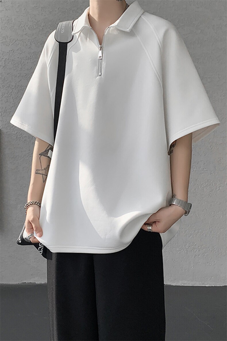 8XL-M半拉链t恤短袖POLO衫男款夏季美式翻领宽松大码半袖DT008P45,男装T恤,电商B312