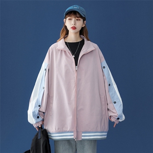 ！春装新款多色袖子拼接撞色宽松棒球夹克外套 G350 P65控88图片