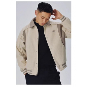 W9558-P65 网图现货 美式高街撞色拼接毛呢棒球服夹克外套图片