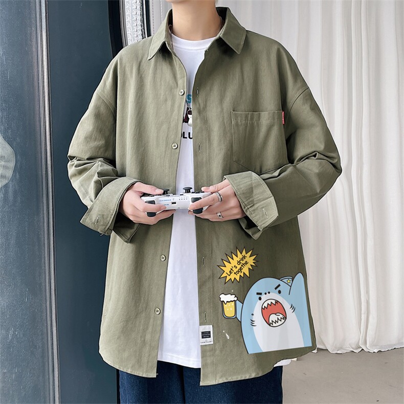 春季长袖衬衫男宽松港风衬衣男外套男CSCS274-P35,男装衬衫,电商B371