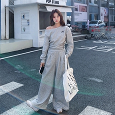 2026高级感韩系灰色斜领上衣+裤子卫衣套装282-8818-P125-K180，女装套装/套裙，浙宝282