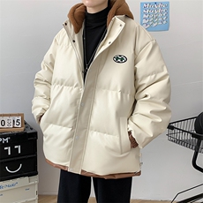 冬季学生潮假两件PU皮棉衣外套加绒纯色棉服男士8132-P145控价188，男装棉衣，电商A441-1