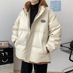 冬季学生潮假两件PU皮棉衣外套加绒纯色棉服男士8132-P145控价188图片