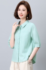 棉麻衬衫女2025年夏装新款时尚中年妈妈阔腿裤亚麻减龄，女装衬衫，希欧阁