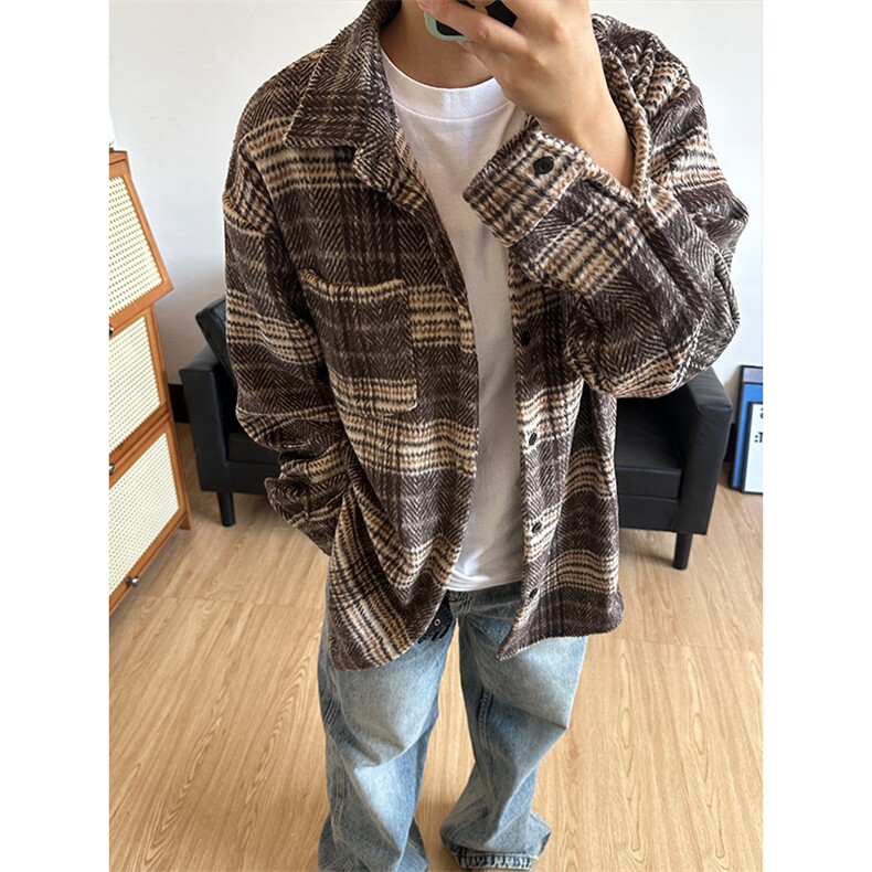 400G磨毛秋冬新款格纹翻领衬衫加厚磨毛格子外套CS316-P45,男装衬衫,星座301C-5