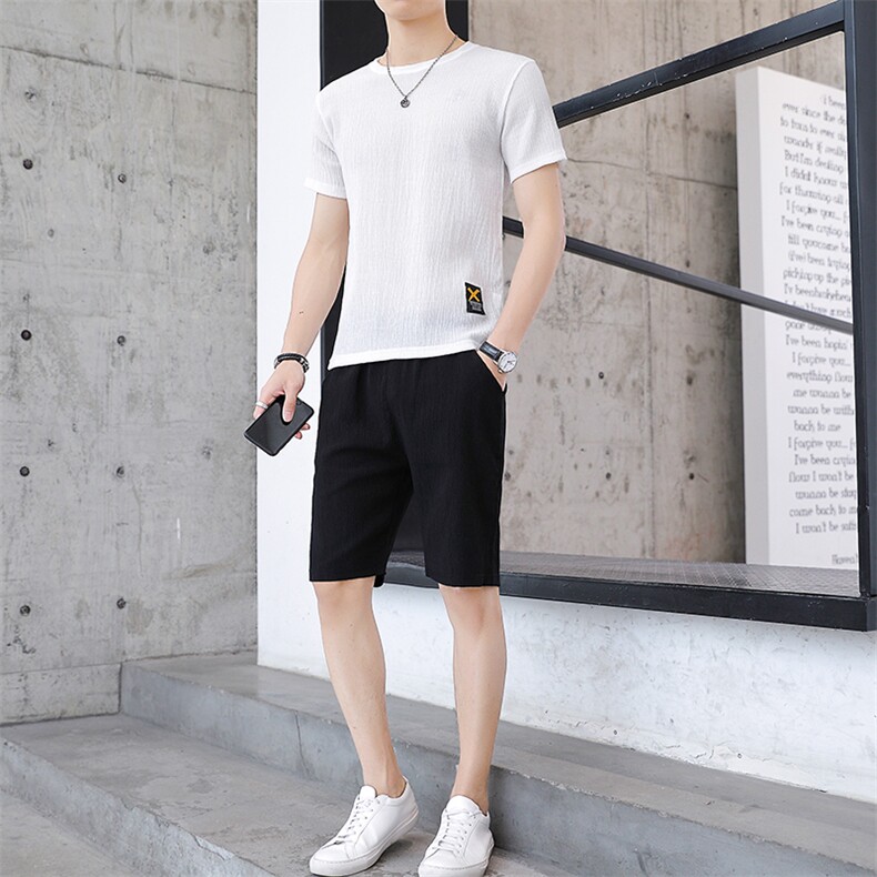 男休闲套装夏季短袖T恤青少年学生韩版潮流五分短裤男两件套T777,男装休闲套装,星座1206（原A206）
