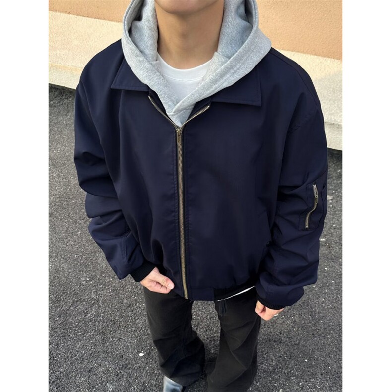 黑色解构短款外套男款春季美式翻领工装哈灵顿夹克cleanfit棒球服,男装夹克,星座1116A（原606A-3）