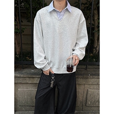 高级感假两件美式知识分子条纹V领休闲卫衣男C64136-TP4079，男装卫衣，电商A102