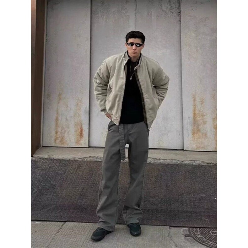 可拆卸帽重磅加绒哈灵顿飞行夹克外套男冬季美式复古短款工装棉服,男装夹克,星座506A
