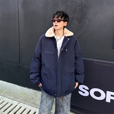 美式冬季羊羔绒拼接棉衣潮流加厚保暖可翻立领休闲外套，男装棉衣，星座410-6（原星座1304-1）