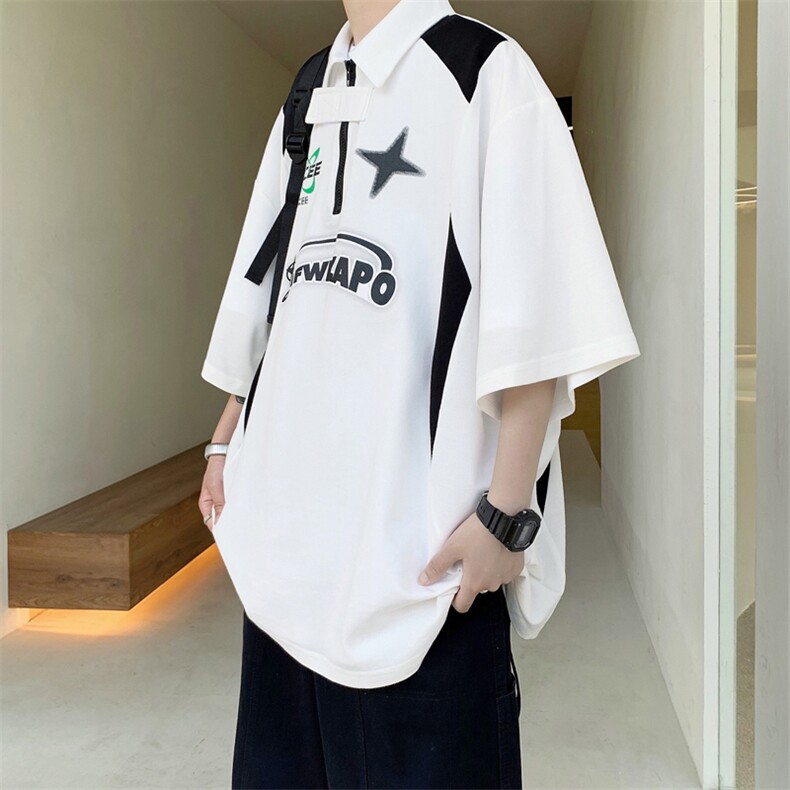 polo衫男短袖韩版潮流2023夏季新款ins宽松帅气百搭衬衫W2802-P32图片