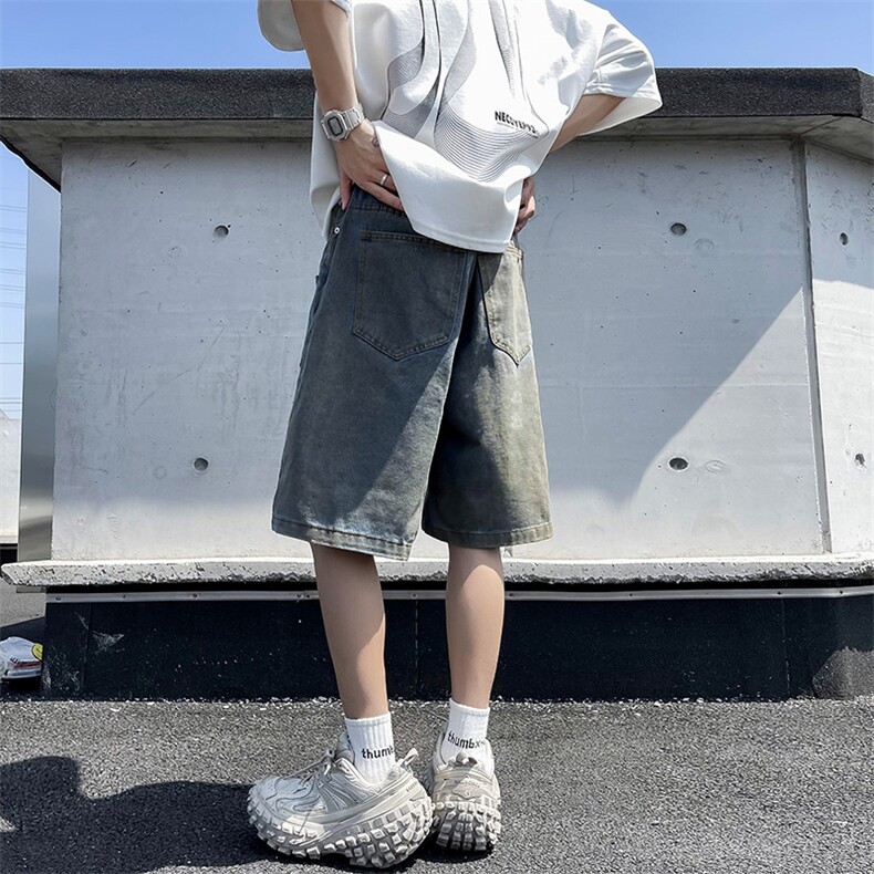 夏季薄款做旧水洗牛仔短裤潮流新款宽松休闲阔腿七分裤,男装牛仔裤,星座410-6（原星座1304-1）