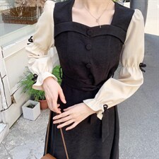 【现货】秋冬新款蝴蝶结淑女风连衣裙，女装连衣裙，芷炫