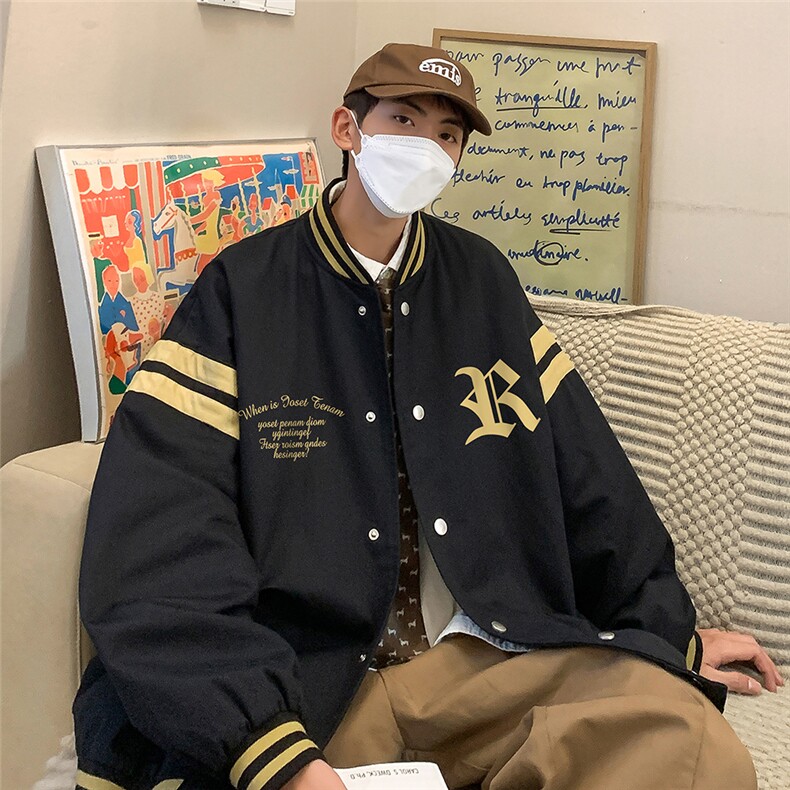 秋季港风潮流宽松撞色立领夹克棒球服外套男G6295P65控78,男装夹克,电商A268A