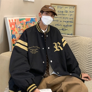 秋季港风  潮流宽松撞色立领夹克棒球服外套男 G6295 P65控78图片
