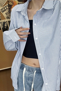 B221 美式ins高街暗黑宽松条纹长袖衬衫SY2540-特P35控59图片