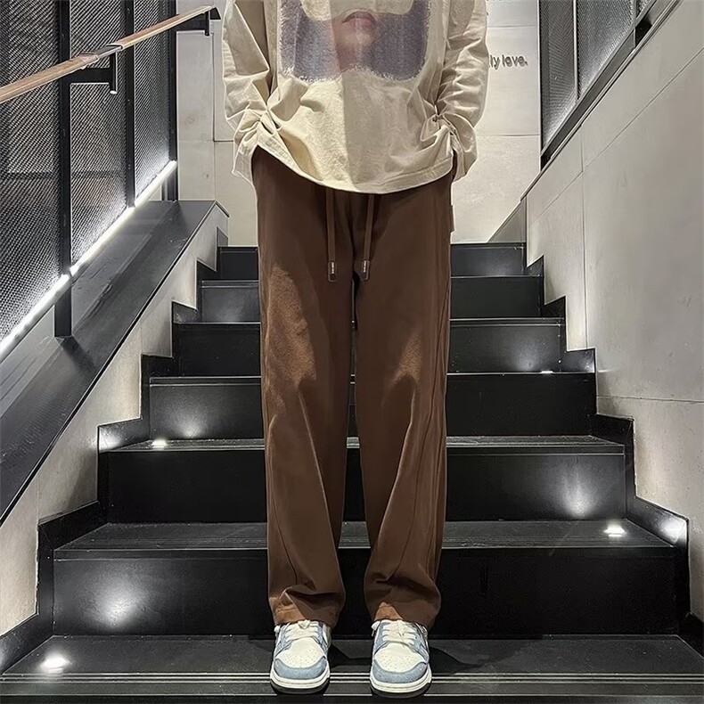 男春季新款港风休闲裤咖啡色裤子复古直筒日系工装裤LK78P35,男装休闲裤,星座1116-2