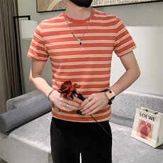 红夏装小伙圆领条纹痞帅体恤男休闲上衣男士T301A-1/T38/P45，男装T恤，星座301A-1