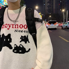 潮美式圆领毛衣男女秋冬季慵懒风情侣装潮牌宽松针织衫上衣，男装针织衫/毛衣，星座716-4