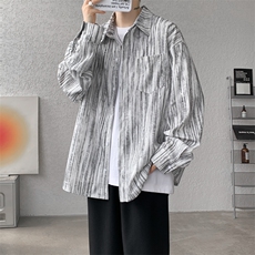 8XL-M灯芯绒长袖衬衫特大码痞帅扎染衬衣美式复古外套CS9002/P55，男装衬衫，电商B238