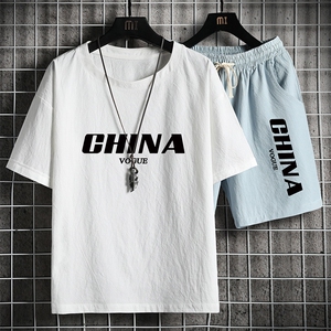 TY35001-P55透气亚t恤套装男大码短裤男装搭配一套网格挂拍图片
