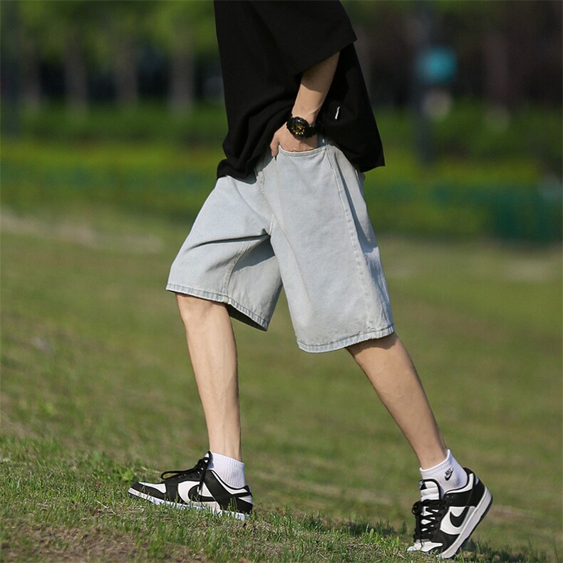 牛仔短裤男夏季美式中裤oversize高街五分裤潮牌复古水洗百搭裤子,男装休闲裤,电商A310