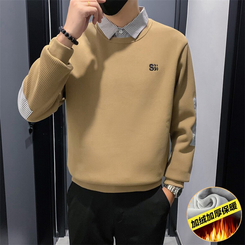 B340-WY1391-加绒特P6898男士假两件卫衣加绒加厚长袖,男装卫衣,电商B340