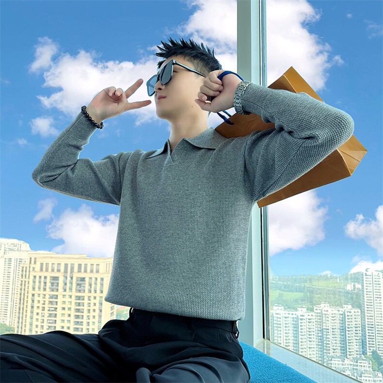 AM308/P68控98秋冬季社会小伙韩式休闲保暖百搭打底毛衣男灰首图片