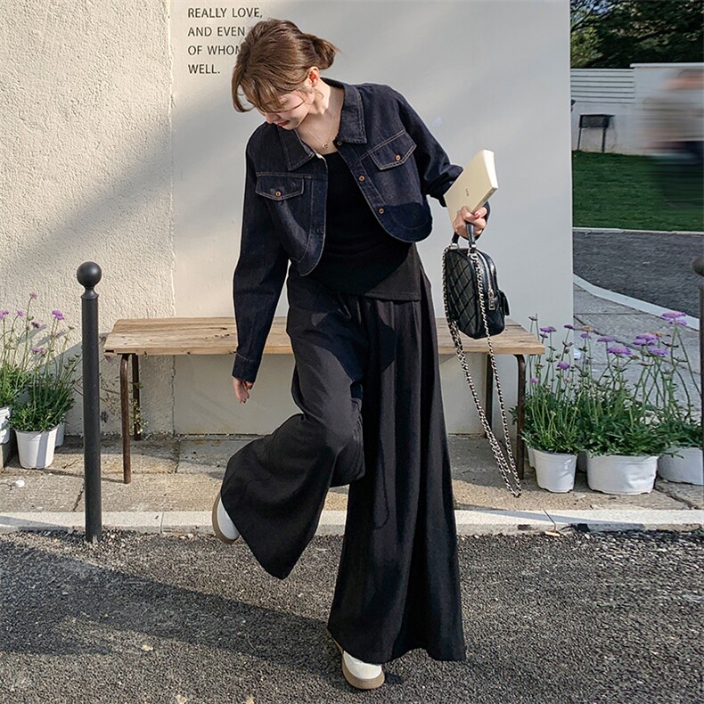 韩系酷飒chic别致穿搭女夏2025新款牛仔马甲内搭黑色连衣裙两件套,女装套装/套裙,2D078