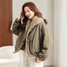 派克服女冬季新款简约大气洋气整件毛绒加厚保暖外套棉衣，女装派克服，曼沙奕珂