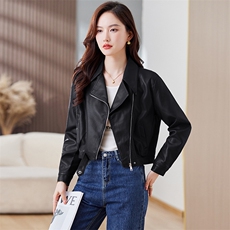 皮衣外套女春秋短款夹克k2023春秋装新款韩版宽松复古港风上衣，女装皮衣，江南女神